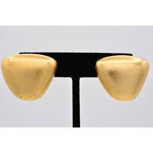 Ellen Designs Vintage Clip On Earrings Brushed Gold Chunky Signed 1980s BinAV